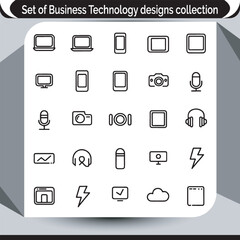 Business Technology Icon Set Collection representing various devices and concepts for modern digital design and technology use