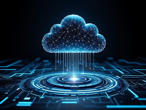 A digital circle design illustrating future cloud computing network technology and internet communication