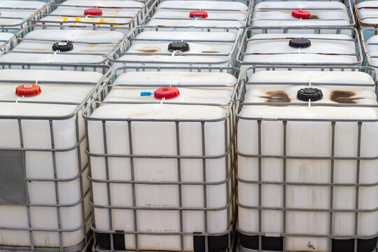 Rows of White IBC Containers in Storage