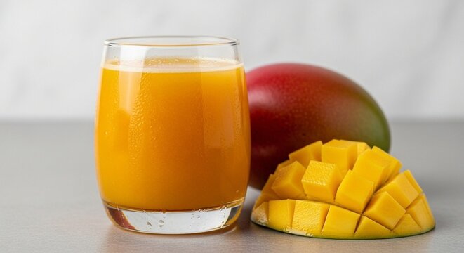 glass of mango juice drink with white background. copo de suco drink de manga com fundo branco 