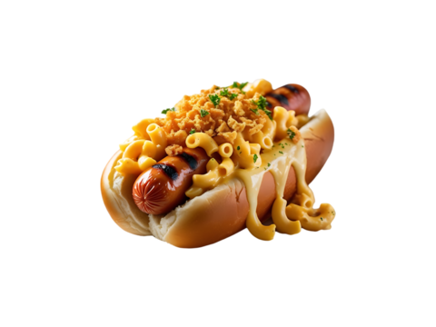 Hot Dog with Creamy Macaroni and Cheese Sauce
