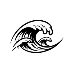 Naklejka premium Simple graphic of ocean waves. Ocean waves illustration on blank background creates dynamic motion with curling crests and sharp lines.