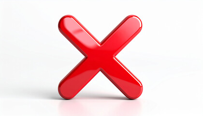 Obraz premium Shiny red cross mark isolated on white backdrop. Disapproval, error, mistake or cancellation concept