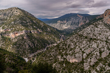 Beautiful view of the rocky mountains covered with vegetation