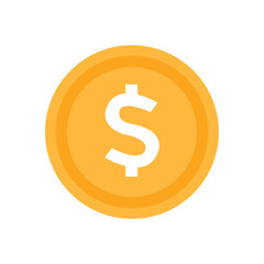 Flat vector illustration of a gold coin with a white dollar sign – simple money icon for finance, banking, payment systems, savings, and business-related design projects.