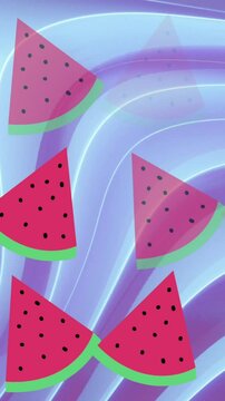 Animation of watermelon over shapes on blue background