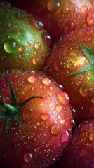 Wet tomatoes close up with macro shot.