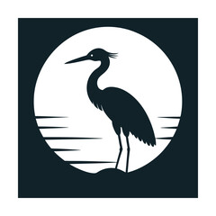 Majestic Heron Looking At Sunset Silhouette