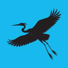 Heron Flying With Sunset Clouds Silhouette