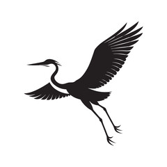Heron In Flight With Wide Wings Silhouette
