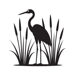 Heron Hidden In Grassy Wetlands Silhouette