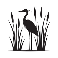 Heron Silhouette In Tall Grass Reeds