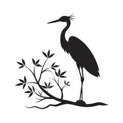 Heron Perched On Tree Branch Silhouette