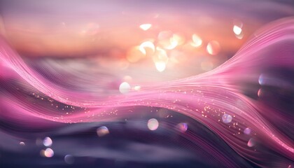 abstract dreamy pink waves with sparkling lights at sunset