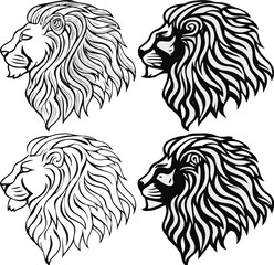 Lion Heads Clipart Set – Bold Black and White Animal Face lion head vector illustration