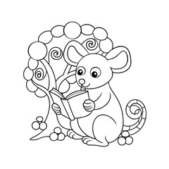 Obraz premium Printable Mouse Reading Story Under Blanket Outline