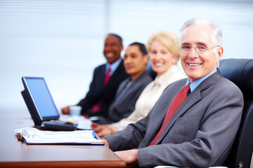 Fototapeta premium a disabled man sits with colleagues at his workplace