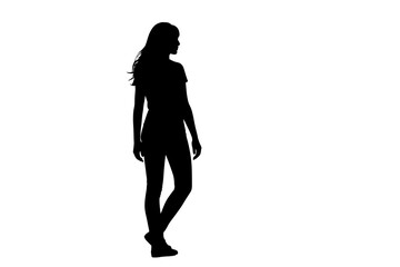 Silhouette of a woman standing gracefully against a white background