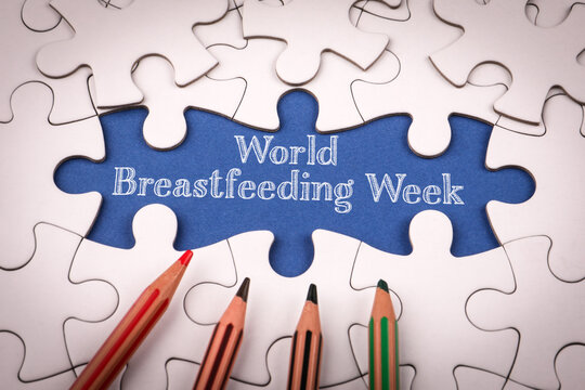 1 to 7 August is World Breastfeeding Week. White puzzle pieces and colored pencils