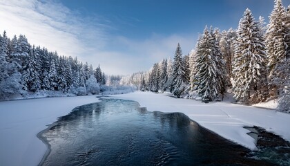 winter wonderland landscape with sun shining through trees casting shadows on snow a serene and peaceful scene evokes a sense of calm and beauty