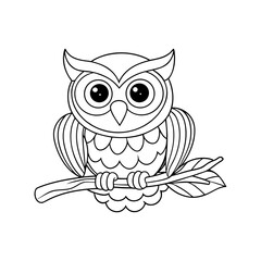 Fototapeta premium Printable Cheerful Owl Sitting On Branch Outline