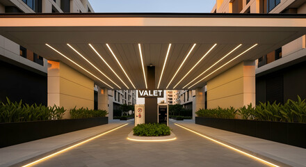 Architectural Design Of A Modern Valet Entrance With Ambient Lighting Feature