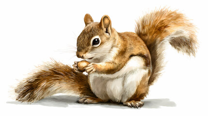 Obraz premium Squirrel Holding Nuts – Whimsical Watercolor Woodland Food Scene