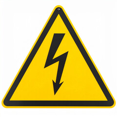 Yellow triangle warning sign with lightning bolt symbol. High voltage danger. Isolated on white