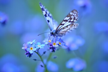 Beautiful butterfly on forget me not flowers macro photography nature wallpaper art