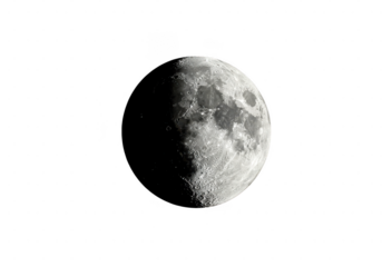 Detailed view of a waxing gibbous celestial body with visible craters in a dark environment on transparent background