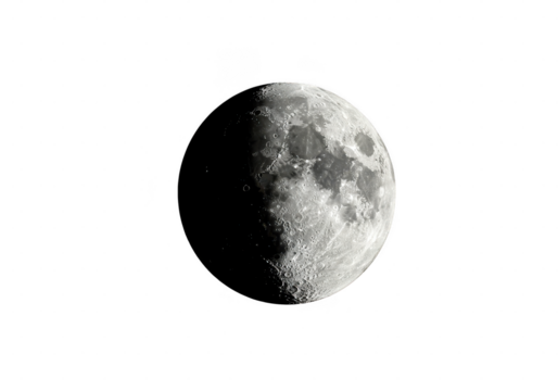 Detailed view of a waxing gibbous celestial body with visible craters in a dark environment on transparent background