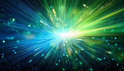 Obraz premium light burst with sparkling particles green and blue tones creating dynamic and vibrant energy effect bright colorful light rays with sparkling particles create dynamic and magical abstract