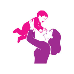 Mother Holding Baby in Tender Loving Vector Illustration
