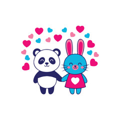 Panda and Rabbit Holding Hands in Friendship Vector