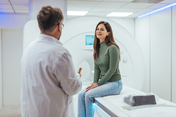 Doctor Consulting Patient Before MRI Examination in Modern Medical Facility