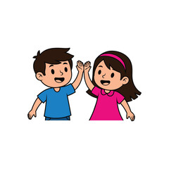 Cartoon Boy and Girl High Five Vector Illustration