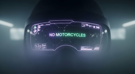 Augmented Reality Headset Displaying Restricted Motorcycles In Cyberpunk Style