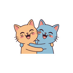 Two Cute Cartoon Cats Hugging in Vector Illustration