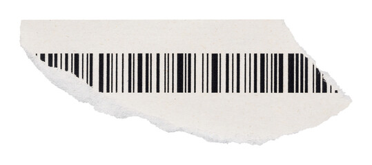 Barcode fragment on scrap of paper, isolated element for collage