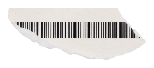 Barcode fragment on scrap of paper, isolated element for collage