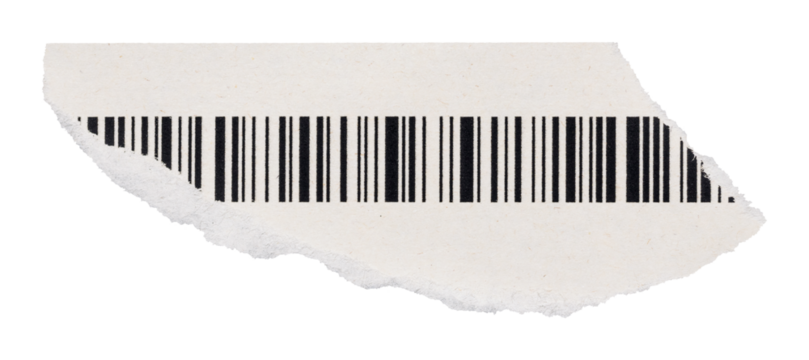 Barcode fragment on scrap of paper, isolated element for collage