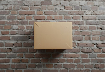 Floating Cardboard Box Against Brick Wall