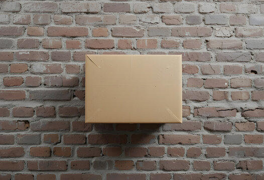 Floating Cardboard Box Against Brick Wall
