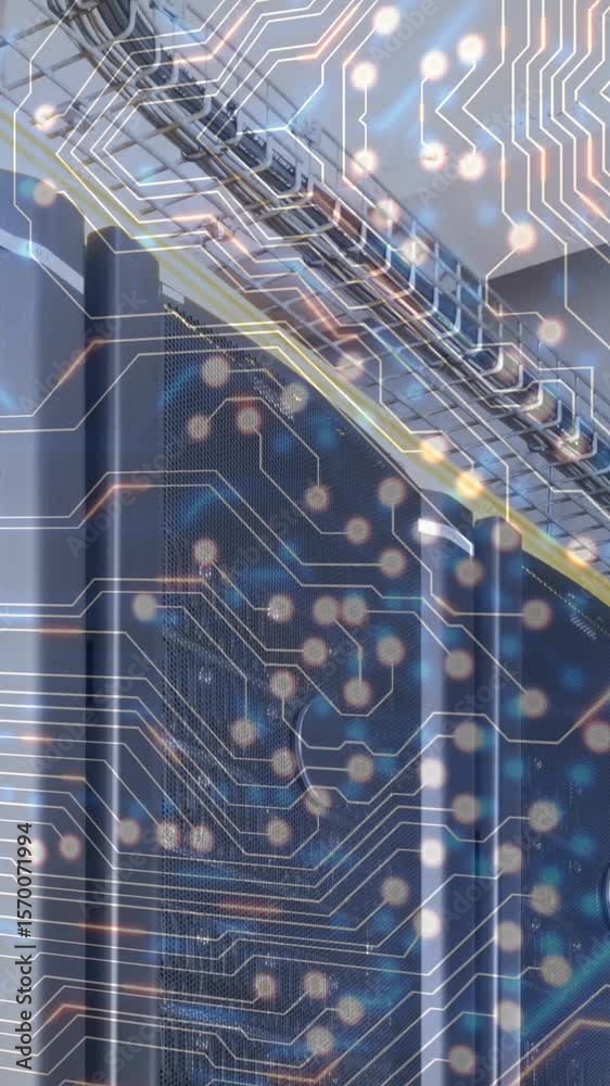 Poster animation of data processing with computer servers over computer circuit board