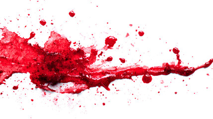 Vibrant red blood splatter and droplets on a clean white background
