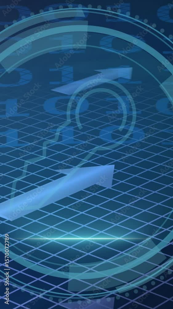 Poster animation of data processing and key over blue background