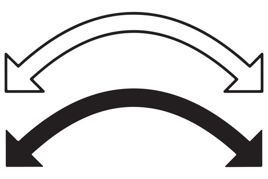 Dual sided arrow vector, icon, silhouette design. Semicircular curved thin, long double ended arrow vector design for website, app and logo design. Vector illustration of duel side
