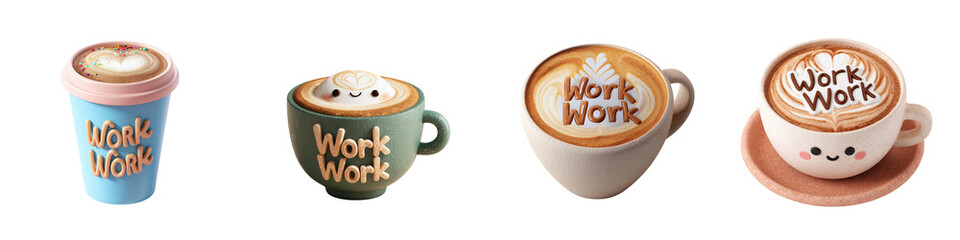 Plasticine work work png wotk with coffee mockup in 3d without background for decoration.