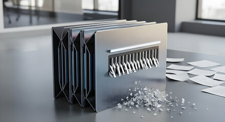 Confidentiality And Security Depicted With A Modern Silver Paper Shredder Machine