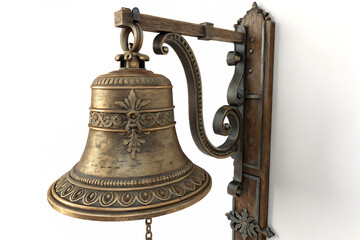 Detailed brass bell mounted on a wall, AI Generated by PNG